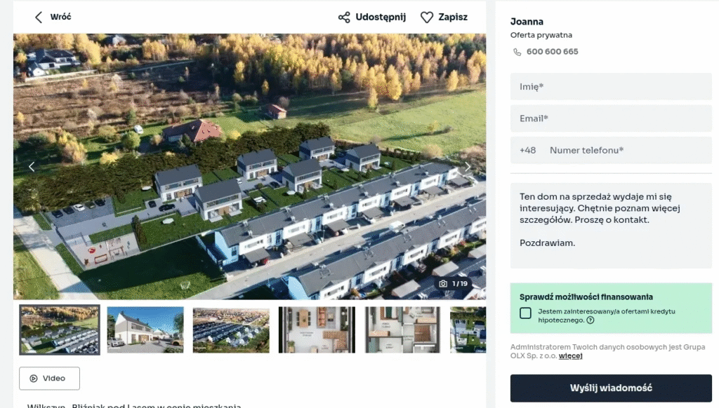 fałszywa “oferta prywatna” na otodom.pl