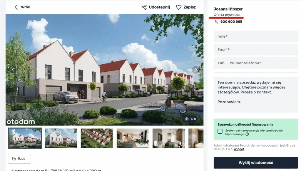 fałszywa “oferta prywatna” na otodom.pl